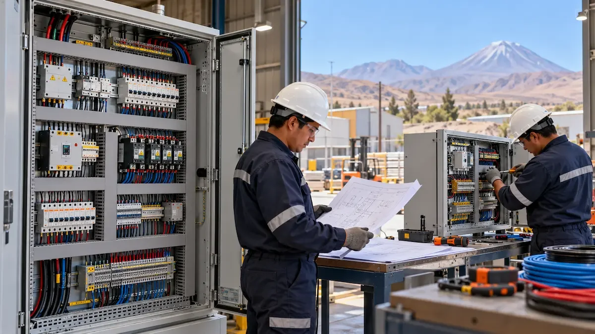 Técnico revisando el diseño de un tablero electrico