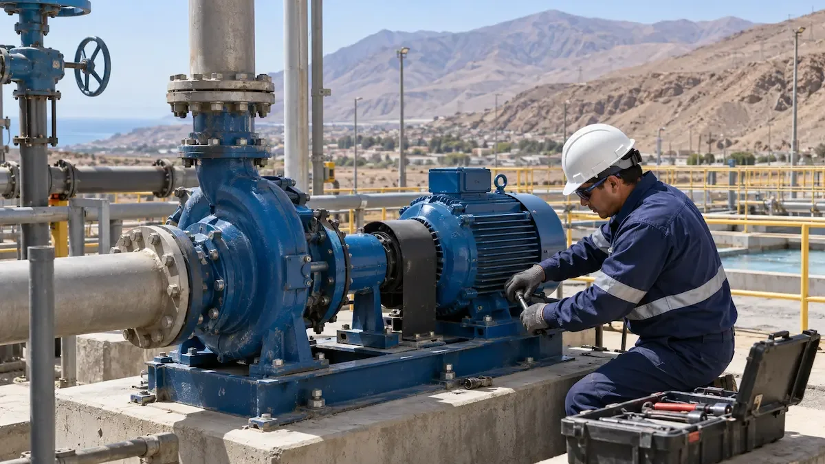 Técnico revisando bomba de agua