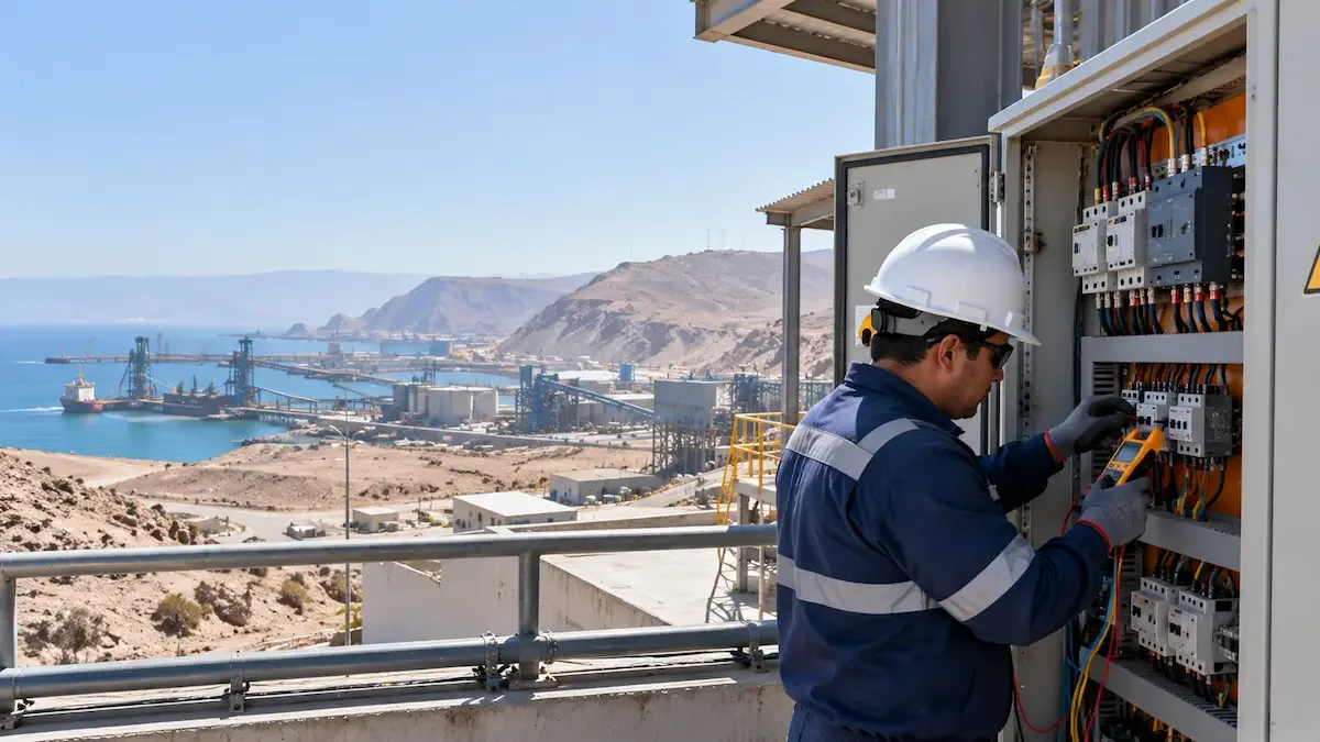 Técnico revisando un tablero eléctrico