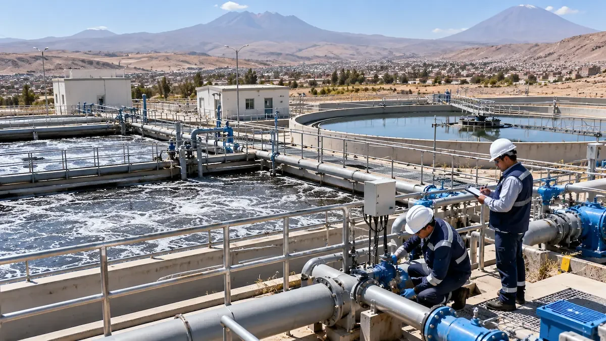 Técnico revisando el sistema ptar en cerro colorado